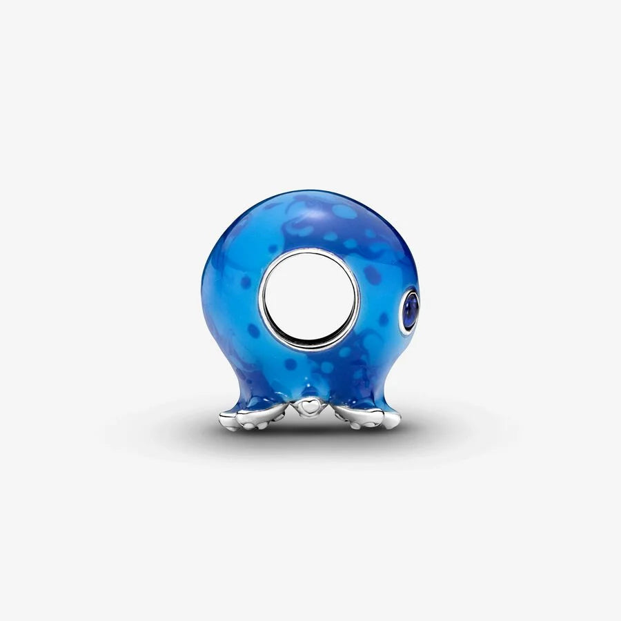 Pandora Charm: Ozean Oktopus mit Blasen & Wellen - Blau Emaille