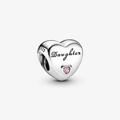 Pandora Herz Charm: Tochter - Rosa, Cubic Zirkonia, Sterling-Silber