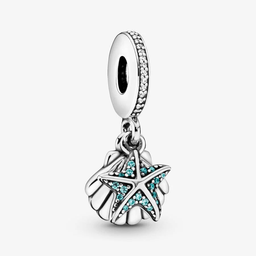 Pandora Charm-Anhänger: Seestern & Muschel - Grün, Cubic Zirkonia