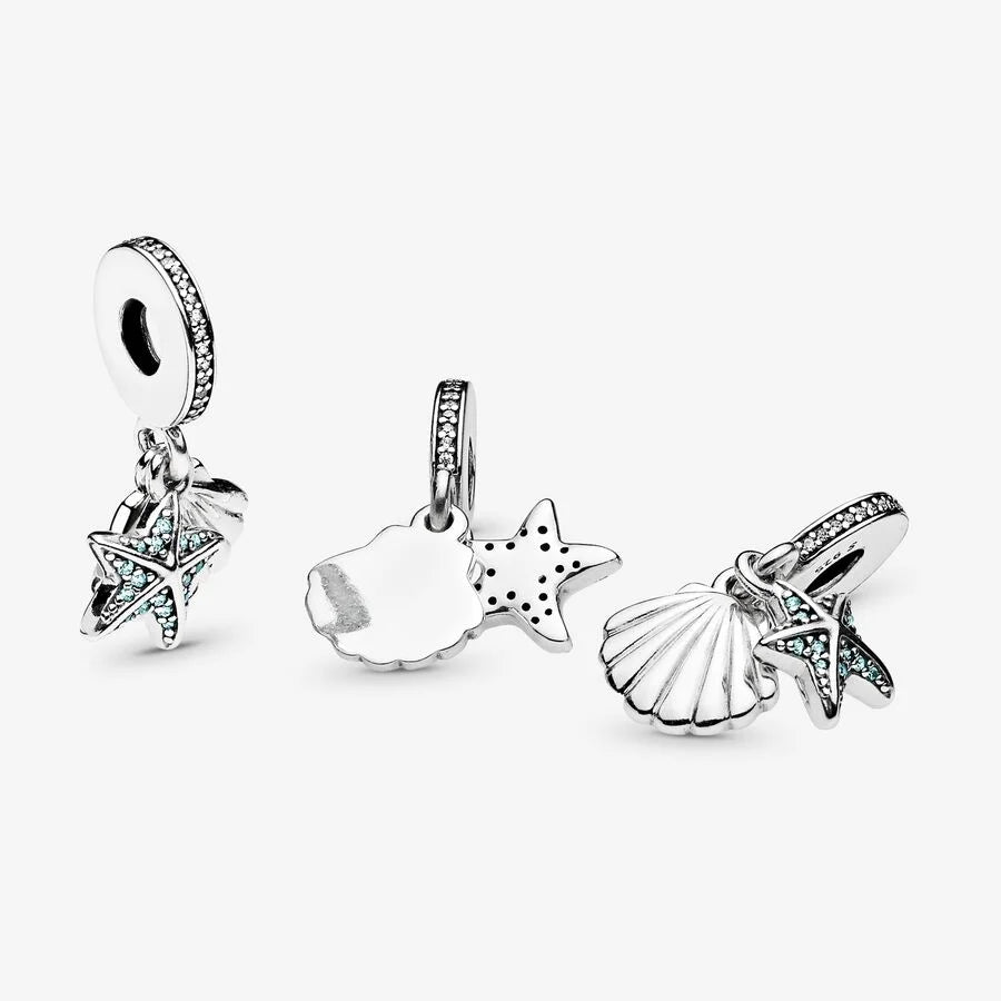 Pandora Charm-Anhänger: Seestern & Muschel - Grün, Cubic Zirkonia