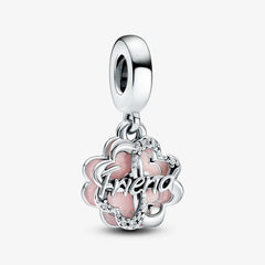 Pandora Doppelter Charm: Vierblättriges Kleeblatt Freundschaft - Rosa Emaille