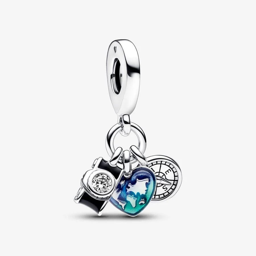 Pandora Charm-Anhänger: Reisender Kamera, Herz & Kompass - Cubic Zirkonia