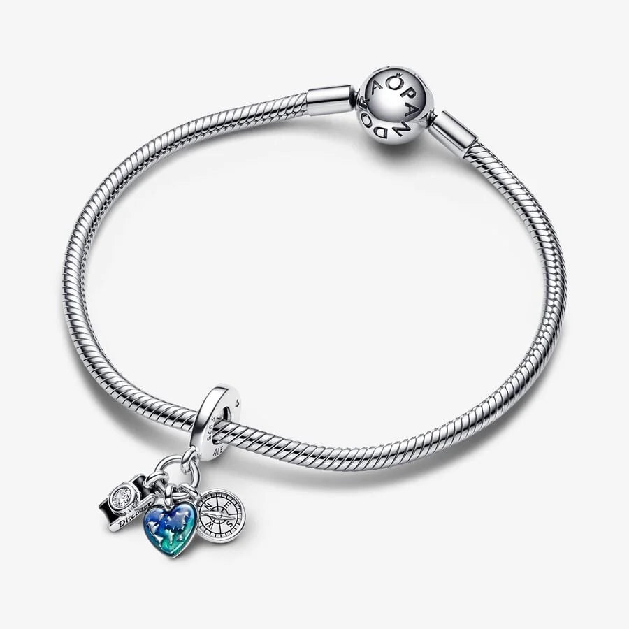 Pandora Charm-Anhänger: Reisender Kamera, Herz & Kompass - Cubic Zirkonia