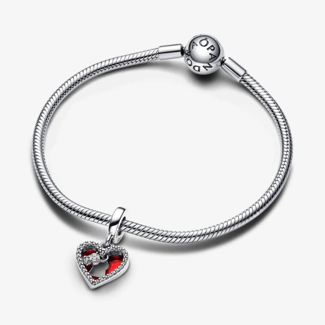 Pandora Doppelter Charm-Anhänger: Rotes Herz & Schlüsselloch - Sterling-Silber