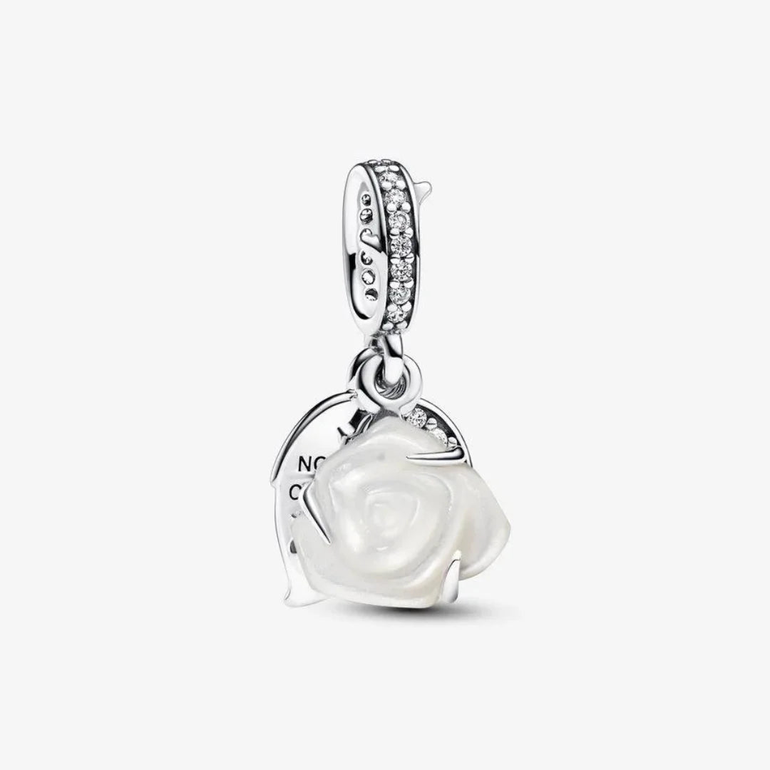 Pandora Doppelter Charm-Anhänger: Weisse Blühende Rose - Sterling-Silber