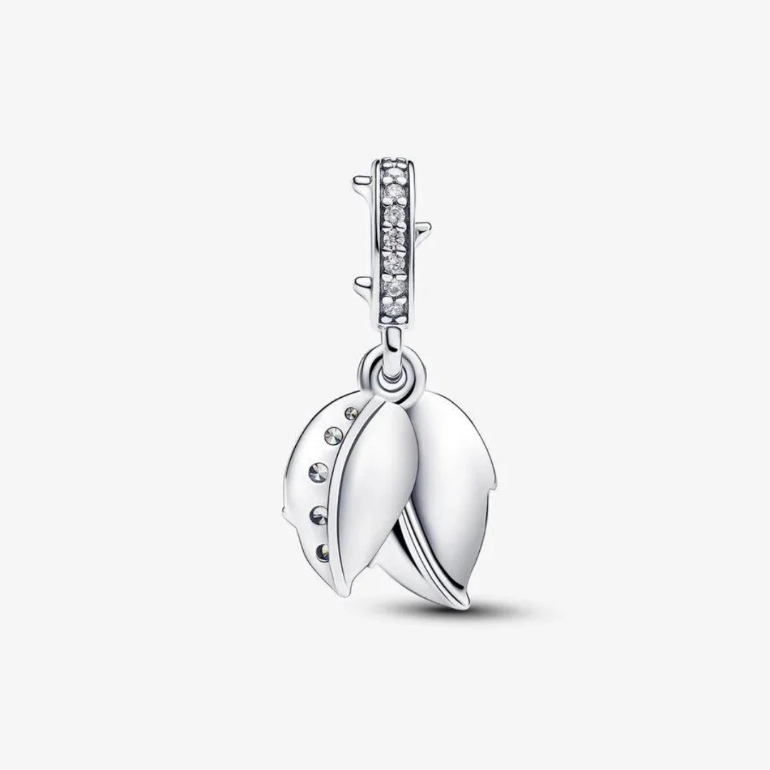 Pandora Doppelter Charm-Anhänger: Weisse Blühende Rose - Sterling-Silber