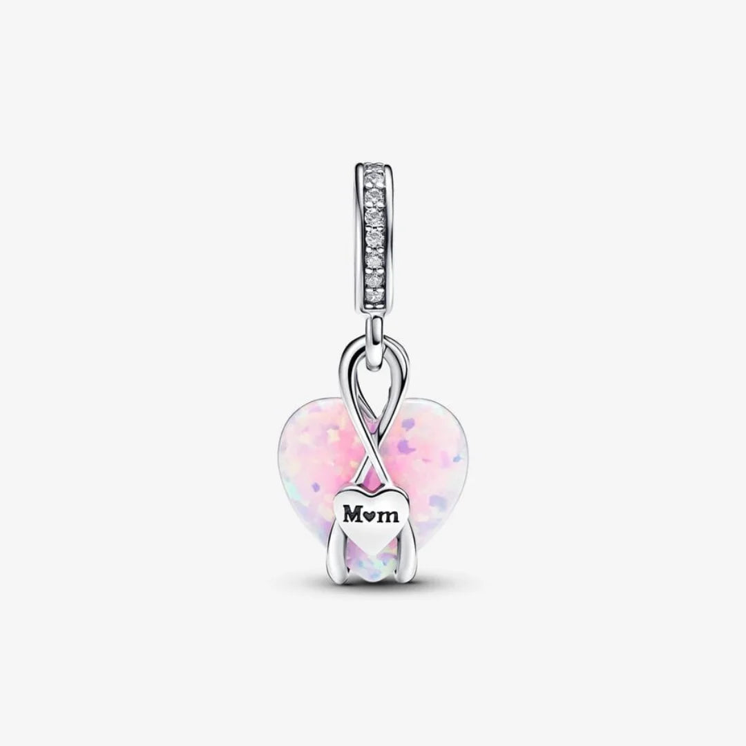 Pandora Herz Charm-Anhänger: Mum - Schillernder, Rosa, Sterling-Silber