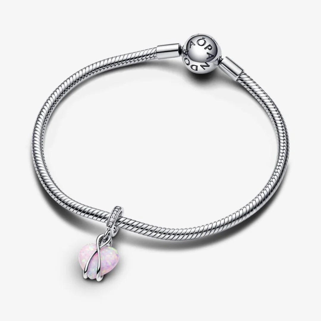 Pandora Herz Charm-Anhänger: Mum - Schillernder, Rosa, Sterling-Silber