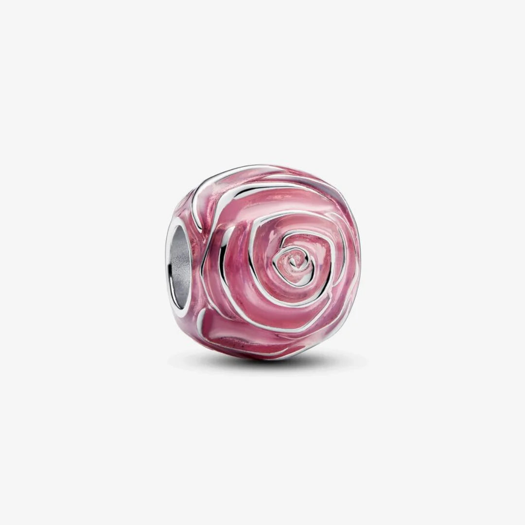 Pandora Rosa Charm: Rosafarbene Blühende - Rosa Emaille,  Sterling-Silber