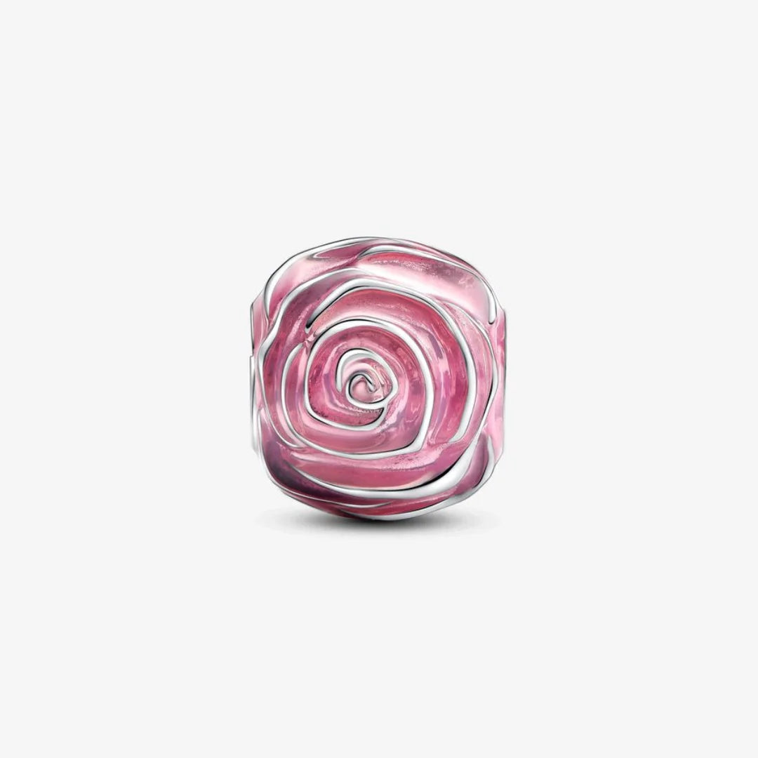 Pandora Rosa Charm: Rosafarbene Blühende - Rosa Emaille,  Sterling-Silber