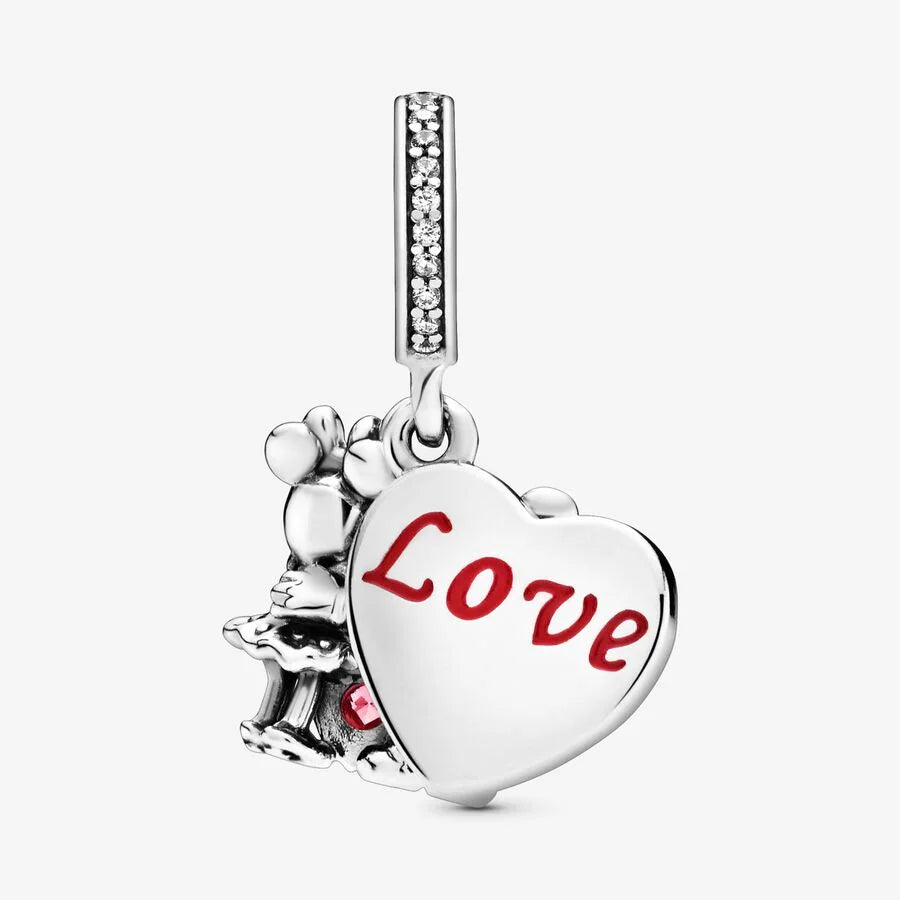 Pandora Charm-Anhänger: Disney Micky & Minnie Liebe - Rot Emaille