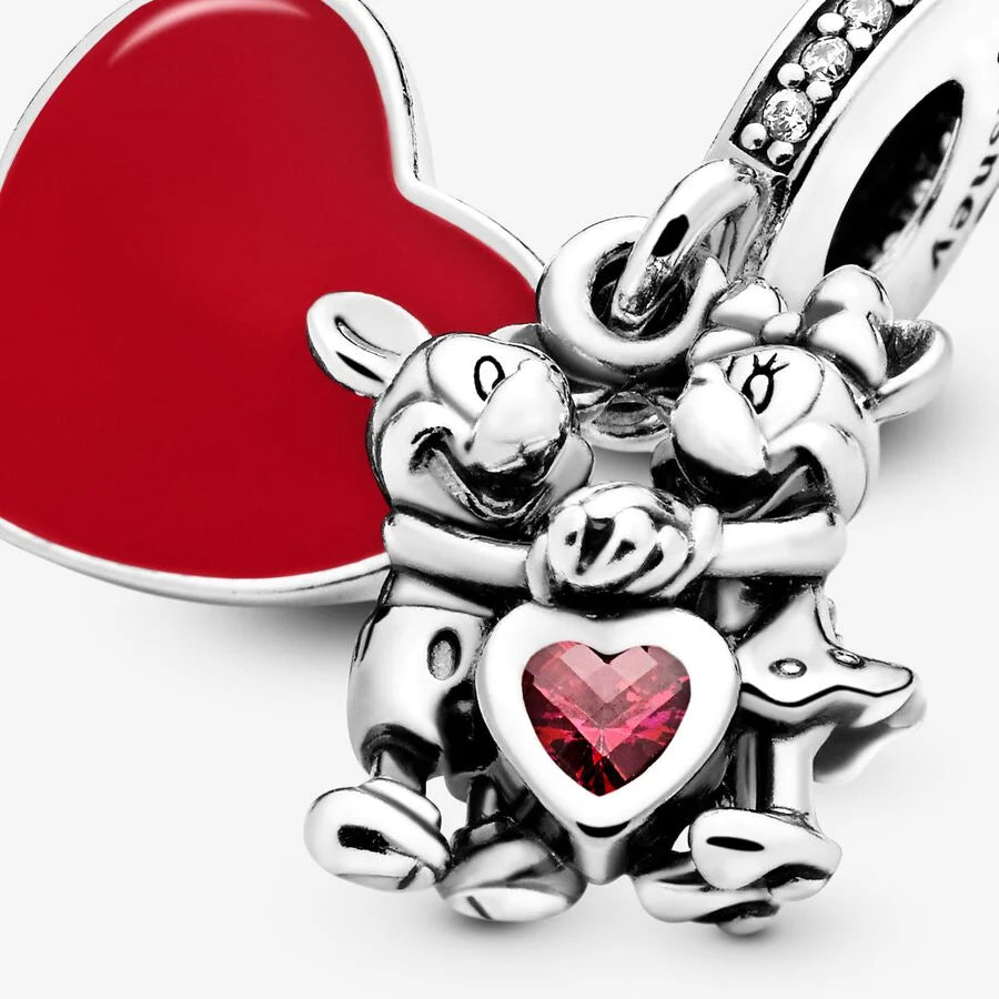 Pandora Charm-Anhänger: Disney Micky & Minnie Liebe - Rot Emaille