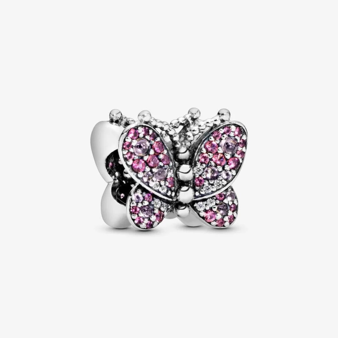 Pandora Charm: Rosafarbenes Pavé Schmetterling - Sterling-Silber