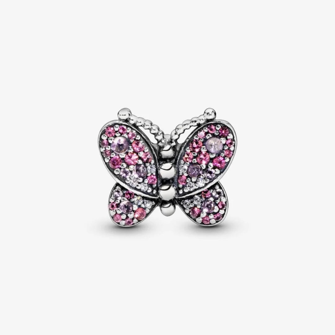 Pandora Charm: Rosafarbenes Pavé Schmetterling - Sterling-Silber