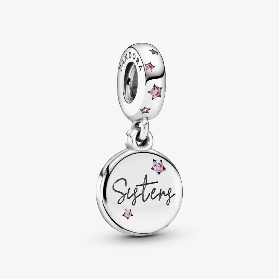 Pandora Charm-Anhänger: Forever Sisters - Cubic Zirkonia, Rosa Emaille