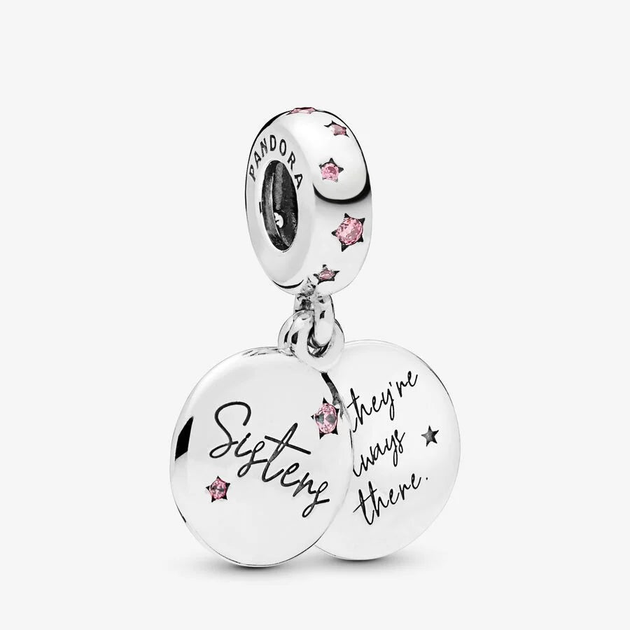 Pandora Charm-Anhänger: Forever Sisters - Cubic Zirkonia, Rosa Emaille