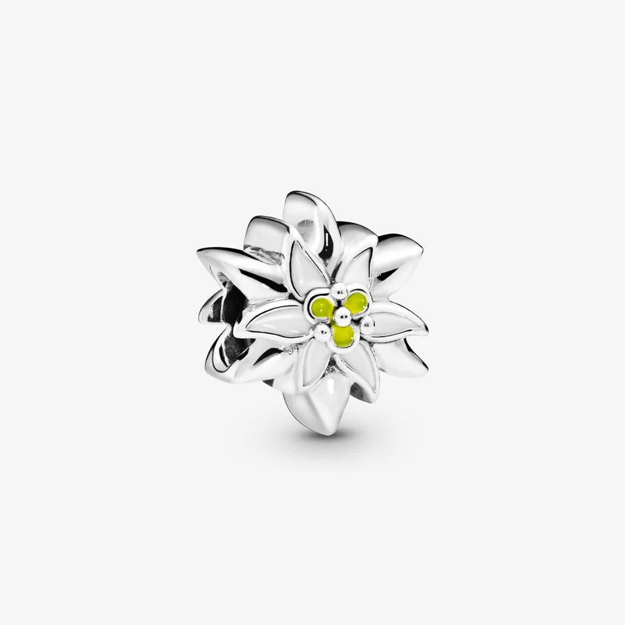 Pandora Flower Edelweiss-Charm mit Weisser und Gelber Emaille