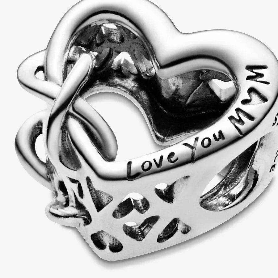 Pandora Herz Charm Endlose Liebe: Love You Mum, Sterling-Silber, 12.6mm