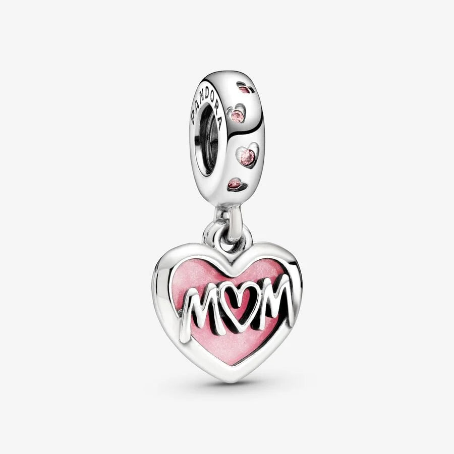 Pandora Charm-Anhänger: Mum Inschrift - Rosafarben, Sterling-Silber