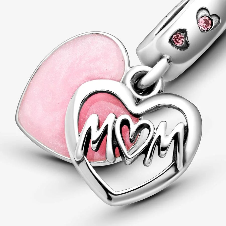 Pandora Charm-Anhänger: Mum Inschrift - Rosafarben, Sterling-Silber