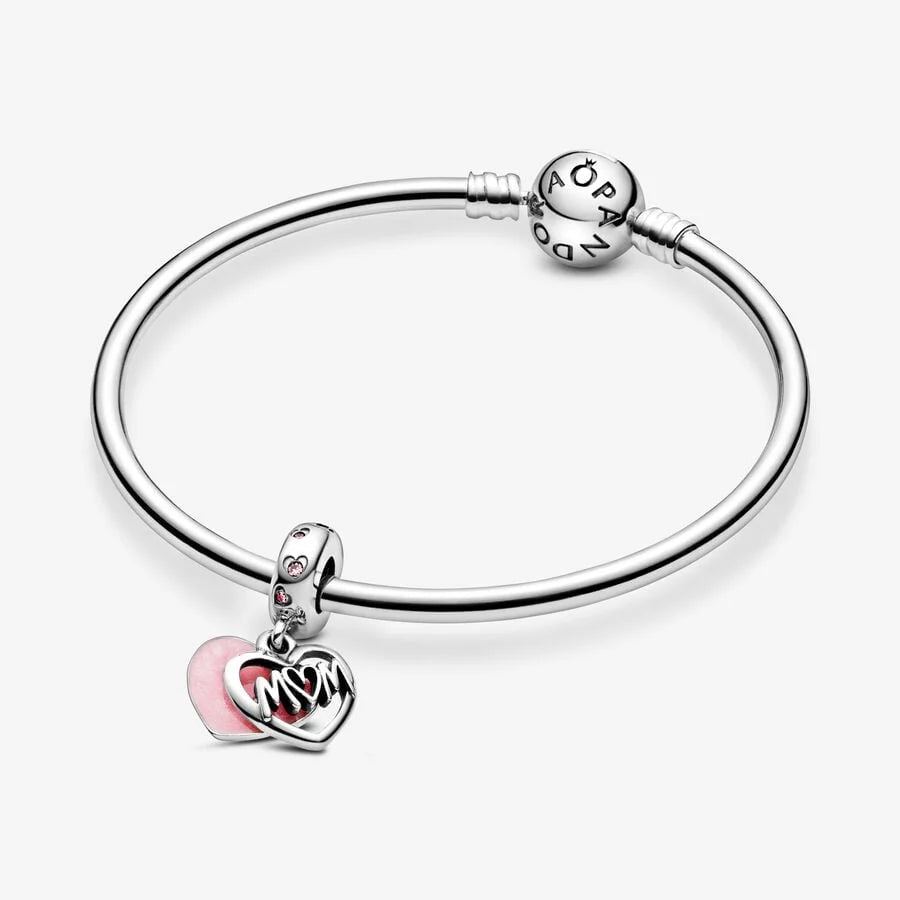 Pandora Charm-Anhänger: Mum Inschrift - Rosafarben, Sterling-Silber