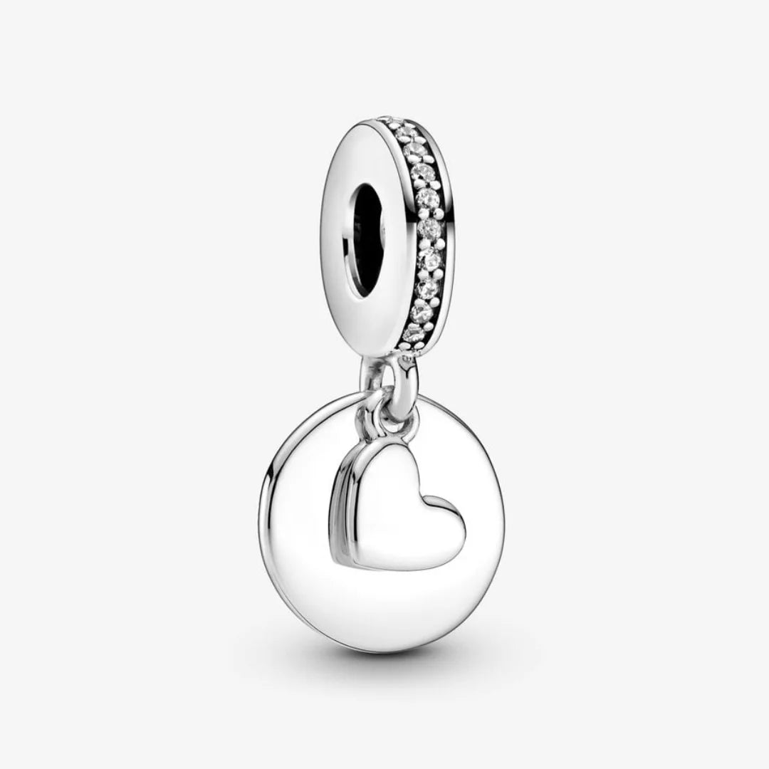 Pandora Charm-Anhänger: Gravierbare Herzscheibe - Sterling-Silber
