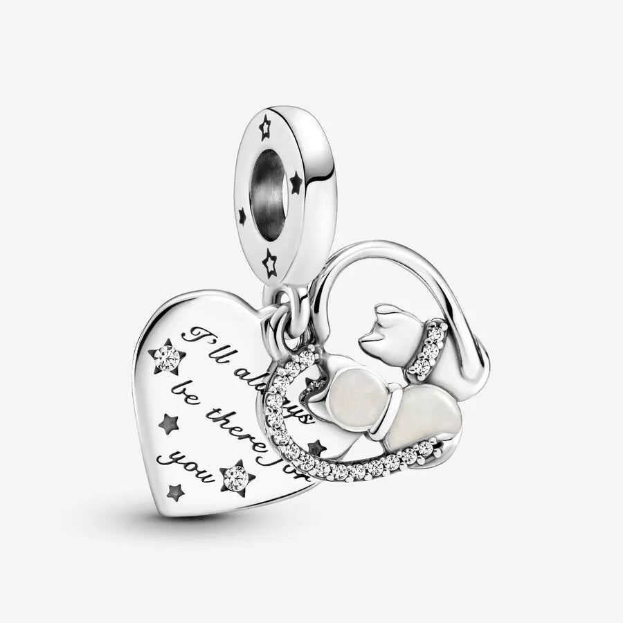 Pandora Herz Charm-Anhänger mit Katzen aus Sterlingsilber - 799546C01