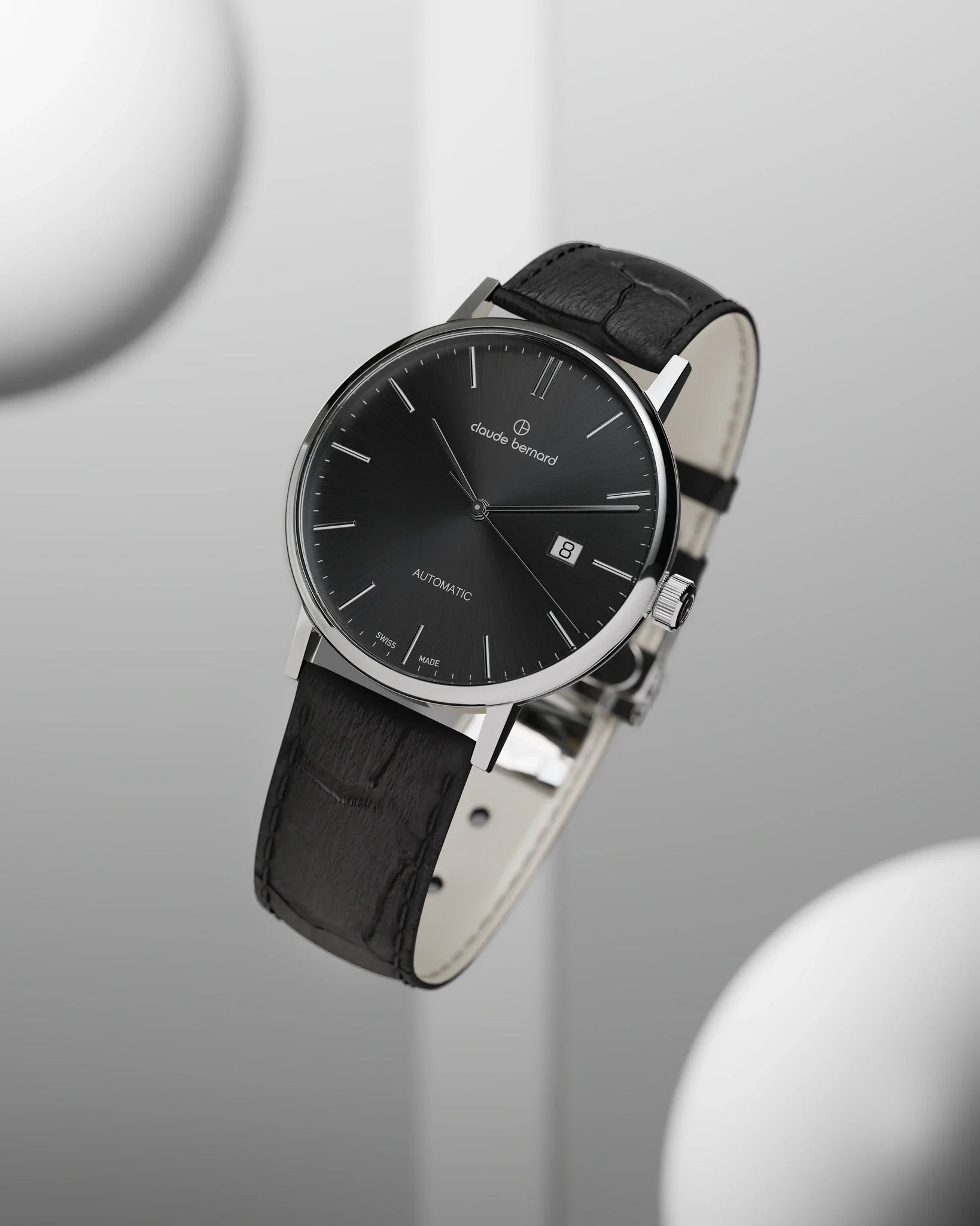 Claude Bernard Slim Line Unisex Automatik Schwarz 40 mm - 80102 3 NIN