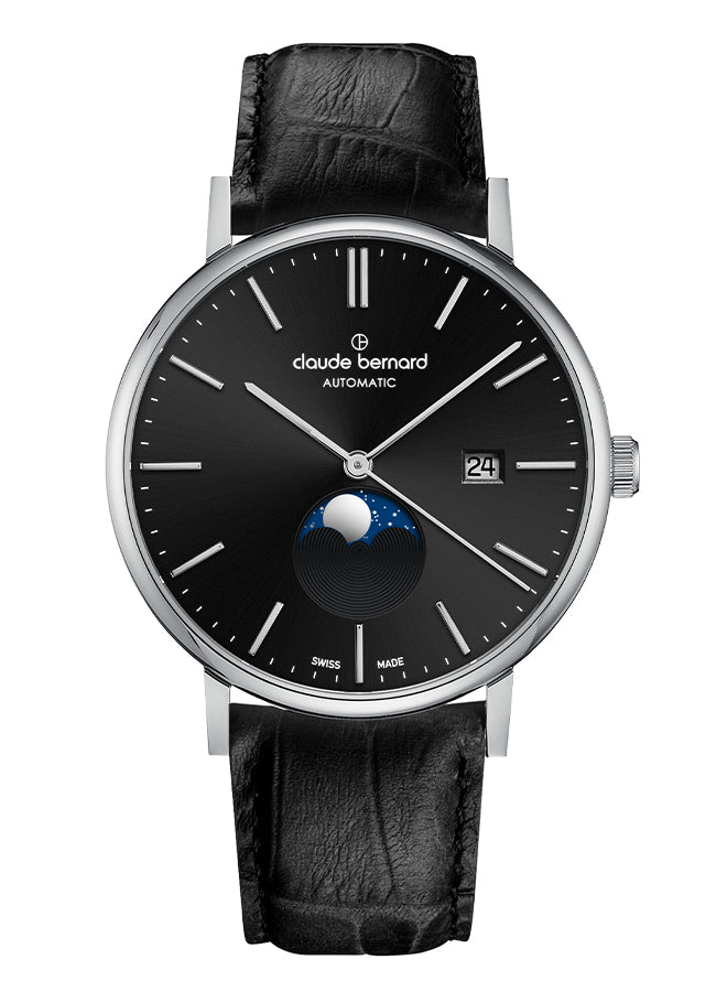 Claude Bernard Slim Line Unisex Mondphase Schwarz 42 mm