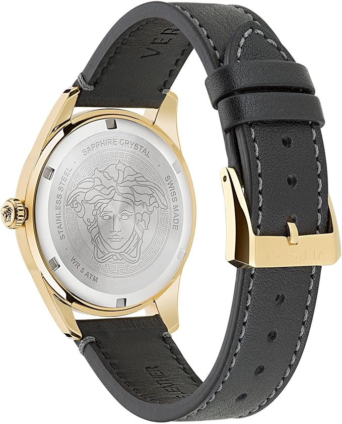 Versace Greca Time Herren Lederuhr Schwarz Gold