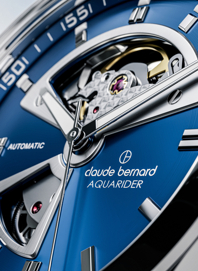 Claude Bernard Aquarider Herren Open Heart Blau 42 mm