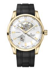 Claude Bernard Aquarider Herren Open Heart Silber Gold 42 mm