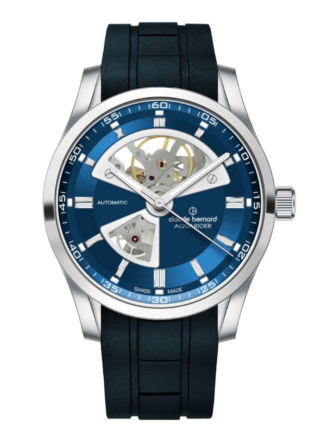 Claude Bernard Aquarider Herren Open Heart Blau 42 mm