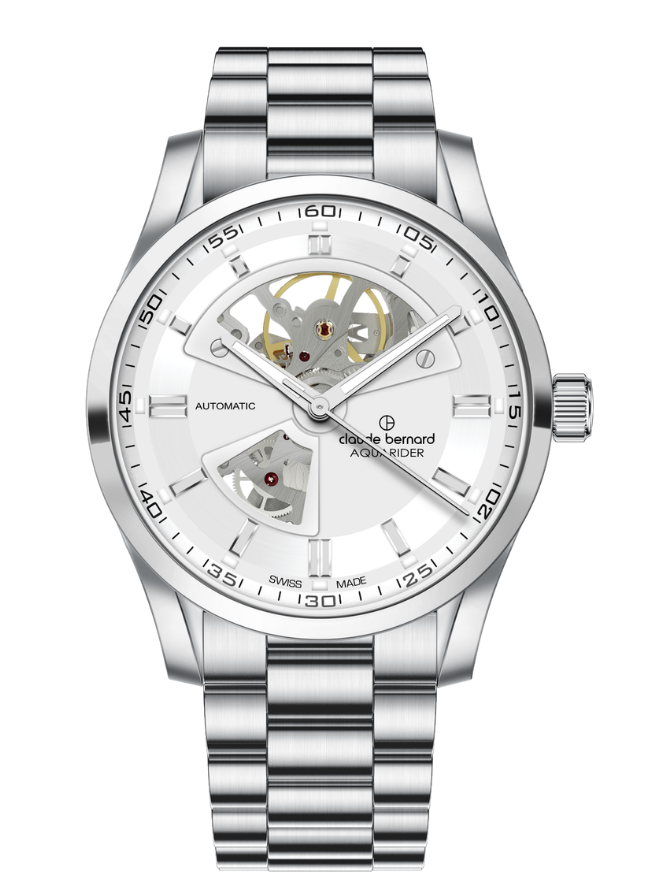 Claude Bernard Aquarider Herren Open Heart Silber 42 mm