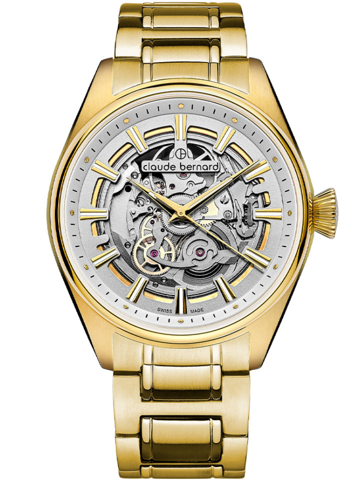 Claude Bernard Proud Heritage Herren Skeleton Silber Gold 42 mm