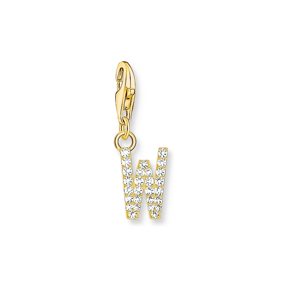 Thomas Sabo Charm-Anhänger Buchstabe W mit Weissen Steinen Vergoldet - 1986-414-14