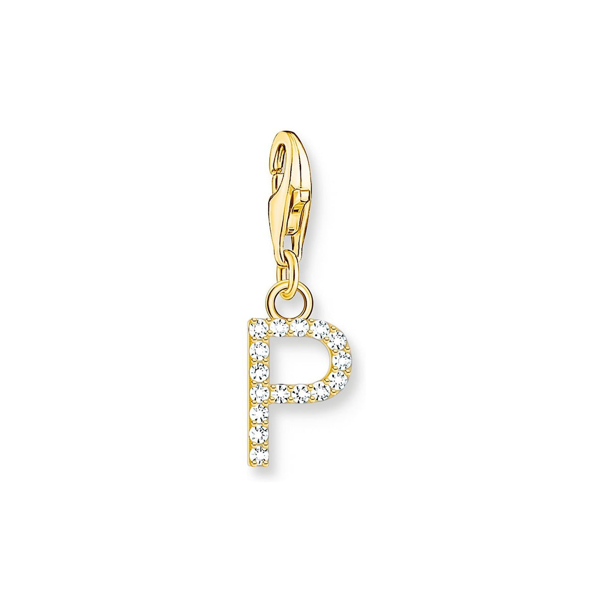 Thomas Sabo Charm-Anhänger Buchstabe P mit Weissen Steinen Vergoldet - 1979-414-14