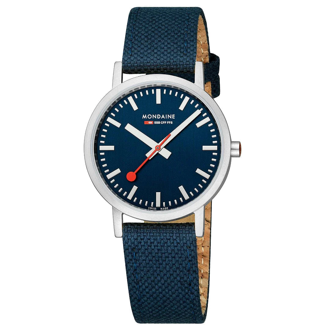 Mondaine Classic Herrenuhr aus Tiefseeblaues Textil, 36 MM - A660.30314.40SBD