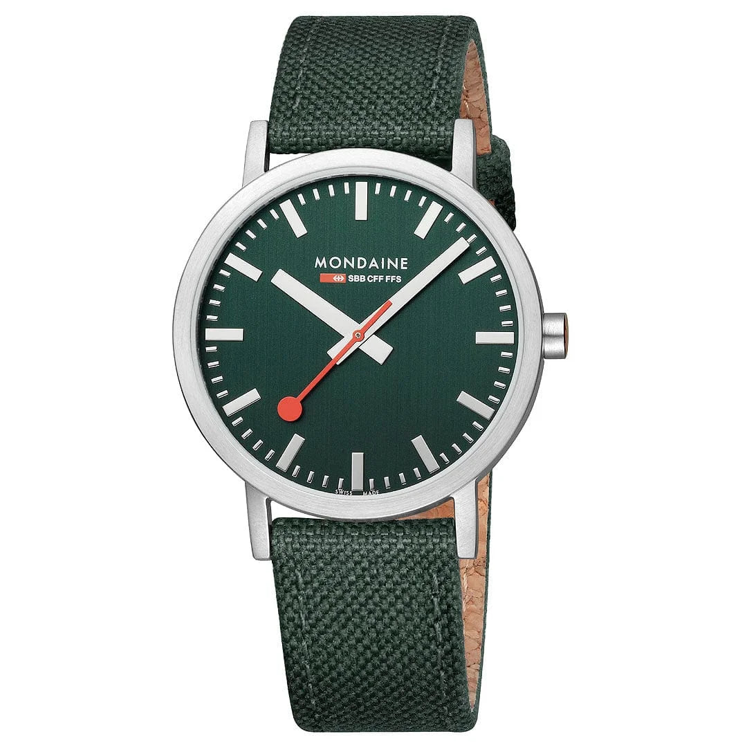 Mondaine Classic Herrenuhr aus Waldgrünes Textil, 40 MM - A660.30360.60SBF