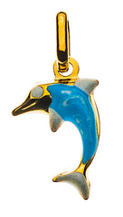 Anhänger Delfin Gelbgold 750 hellblau weiss emailliert