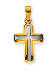 Anhänger Kreuz Gelbgold 750 mittig rhodiniert