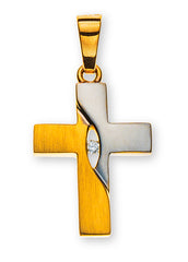 Anhänger Kreuz Gelbgold 750 Brillant teilrhodiniert/gesandelt