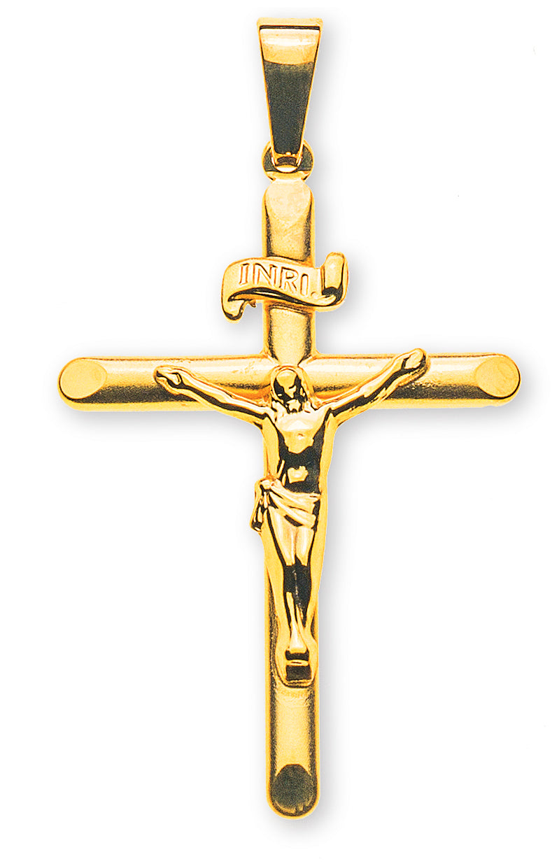 Anhänger Kreuz Gelbgold 750 mit Christus gesandelt/poliert
