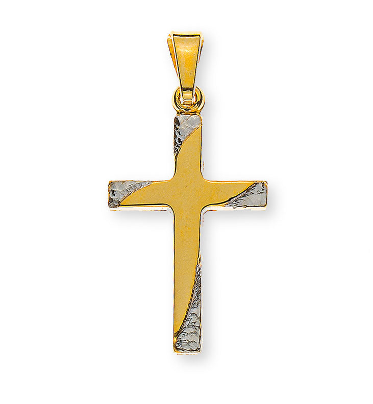 Anhänger Kreuz teilrhodiniert Gelbgold 750