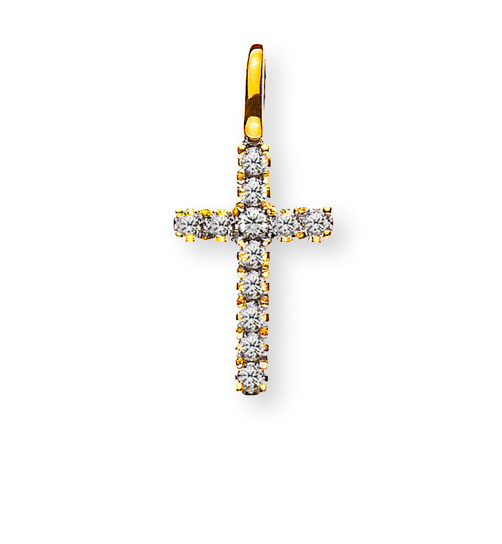 Anhänger Kreuz Gelbgold 750 mit 12 Brillanten