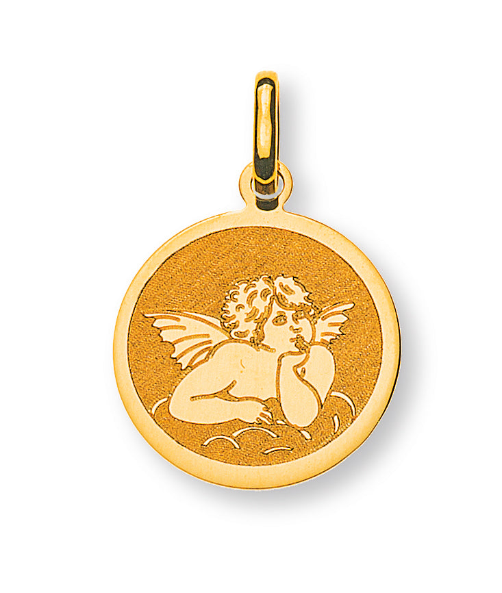 Medaille Engel laser graviert Gelbgold 750 14mm