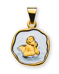 Anhänger Medaille Engel Gelbgold 750 rhodiniert