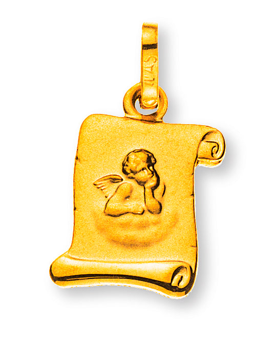 Anhänger Medaille Engel Gelbgold 750 Schriftrolle 10mm