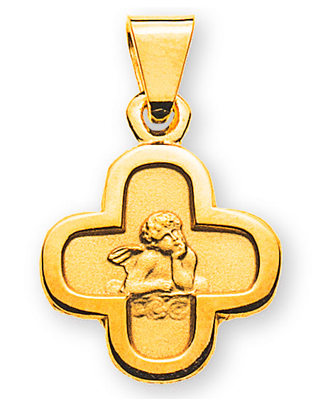 Anhänger Medaille Engel Gelbgold 750 Kreuz
