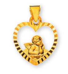 Anhänger Medaille Engel Gelbgold 750 Herz ausgeschnitten 10mm